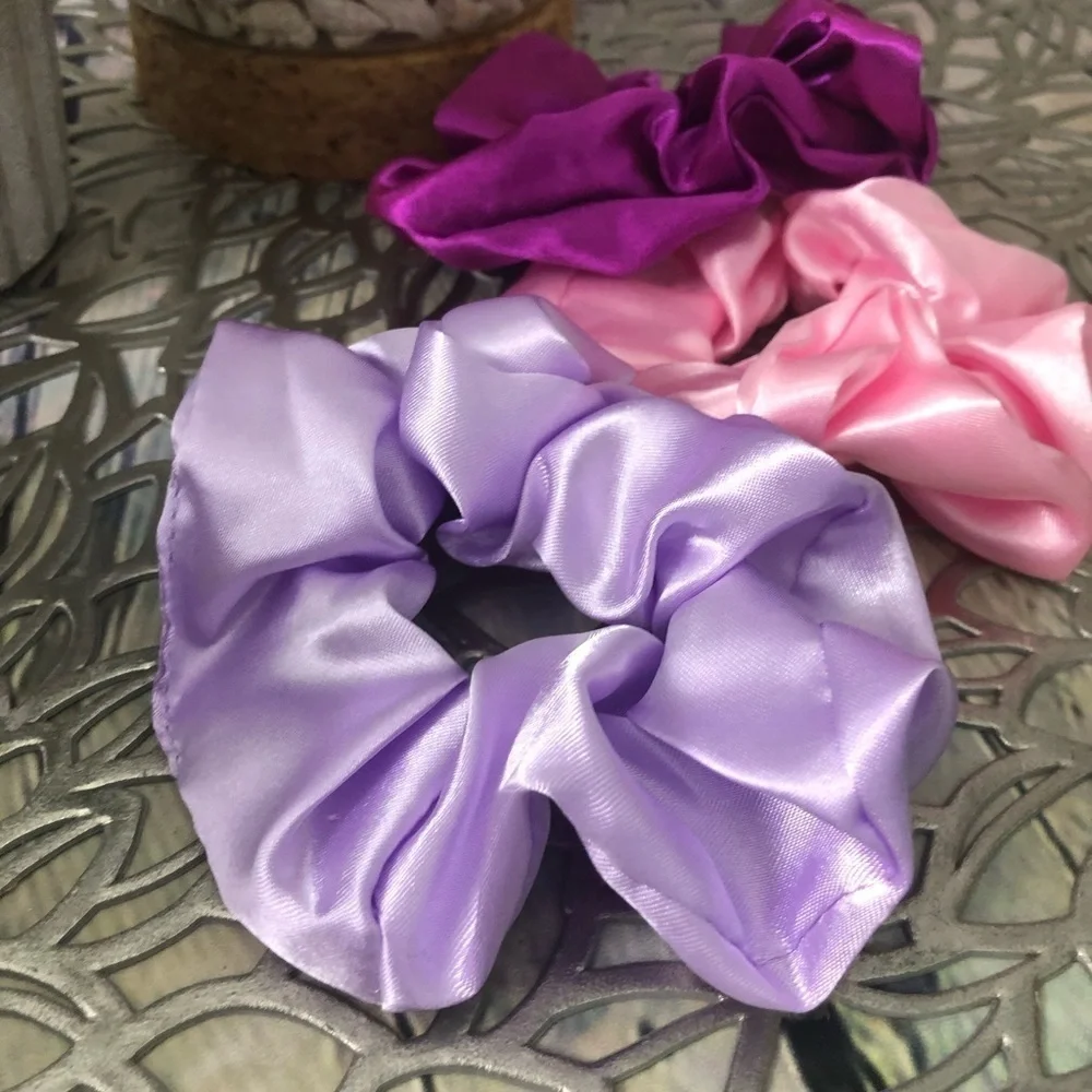 3 New Silk Scrunchies Purple, Lilac, Pink colors